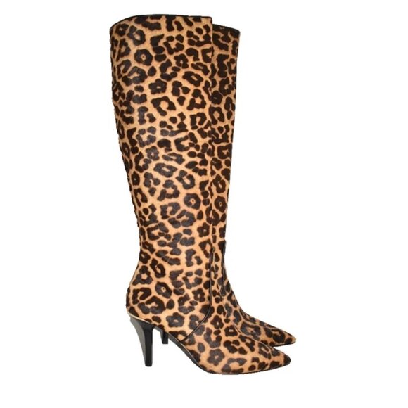 $330 MICHAEL KORS KATERINA KNEE HEEL BOOTS LEOPARD CALF LEATHER 5.5 (TE15) - Picture 2 of 7